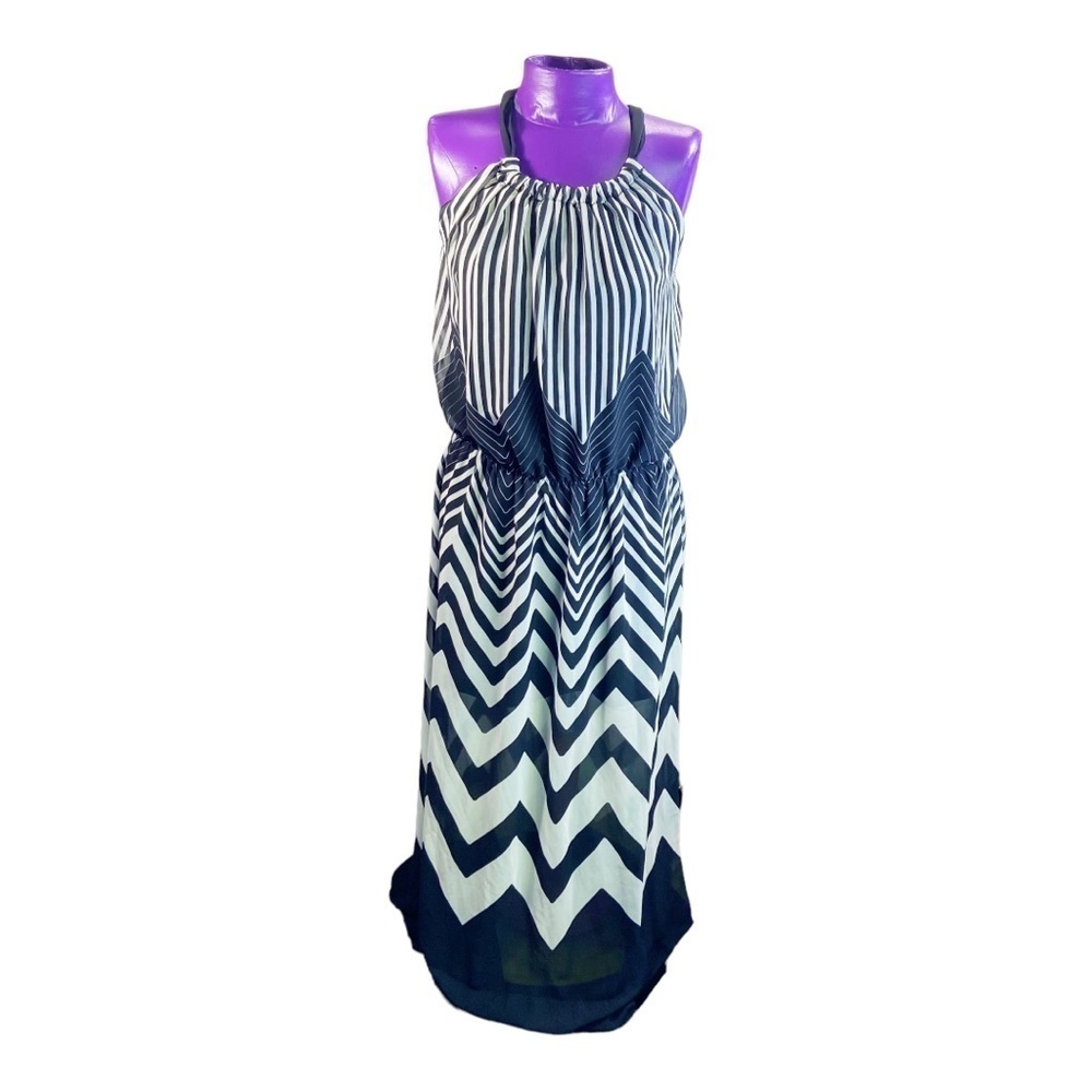 Finn & Clover black white striped chevron halter tie maxi dress S